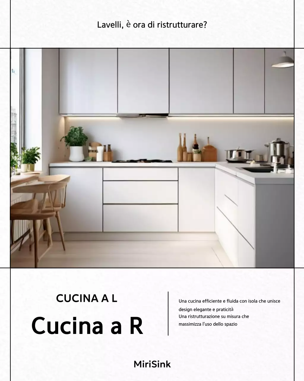 Annuncio pubblicitario per la ristrutturazione di una cucina moderna bianca
