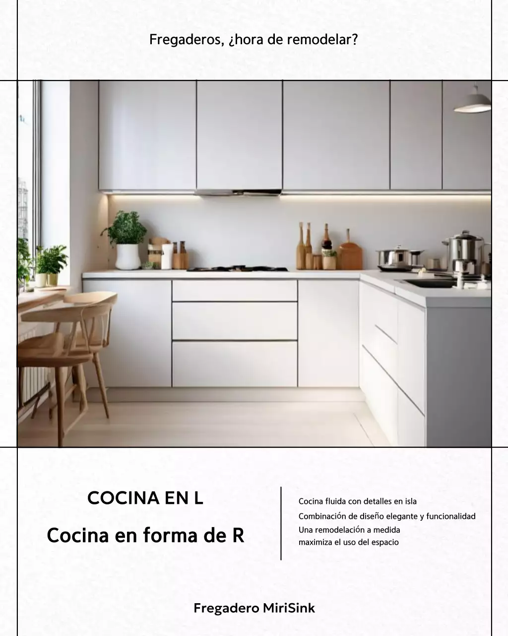 Anuncio de remodelación de cocina moderna blanca