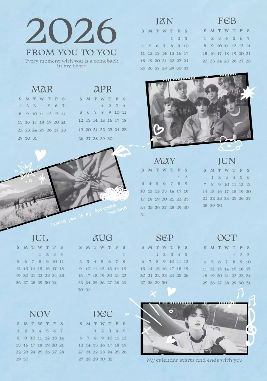 하늘색 모던 연예인 캘린더