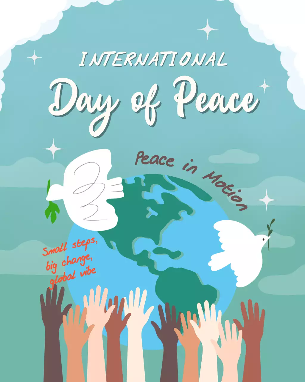 Blue and White Illustrative International Peace Day Instagram Post