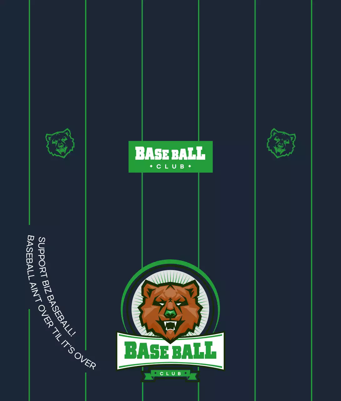 어두운 남색과 초록색의 야구단 응원용 