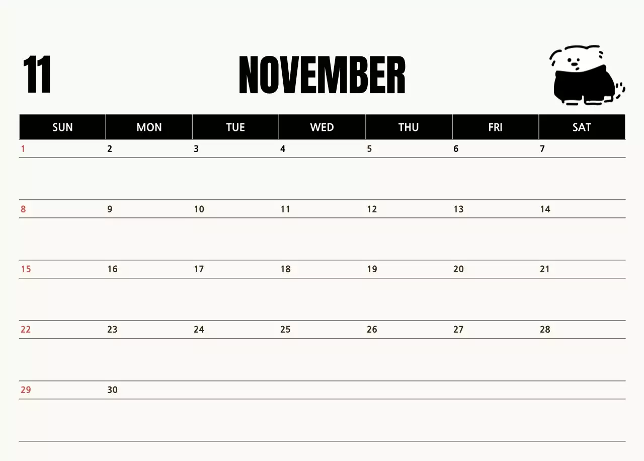 검정 심플 캘린더 달력