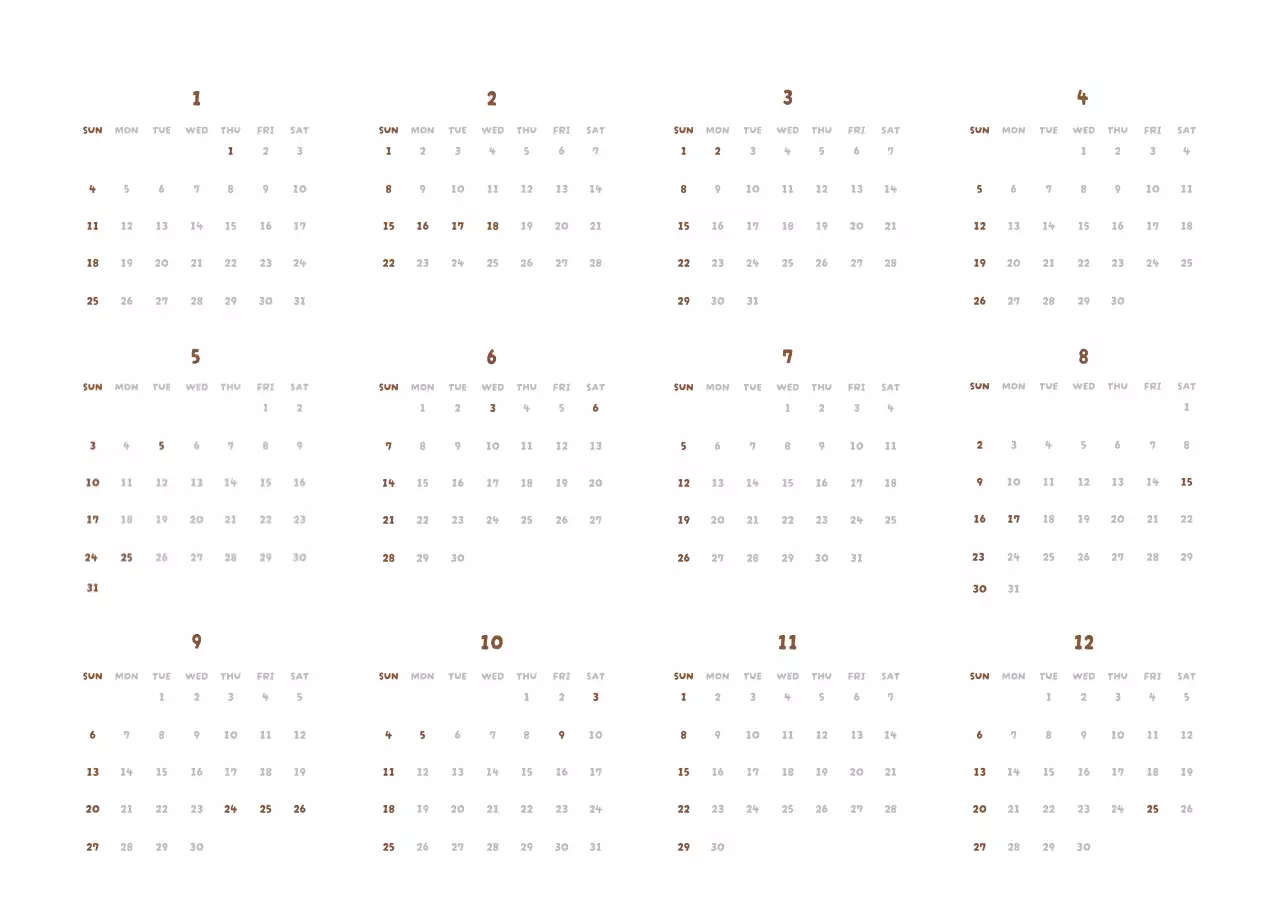 갈색 아기자기한 달력 캘린더