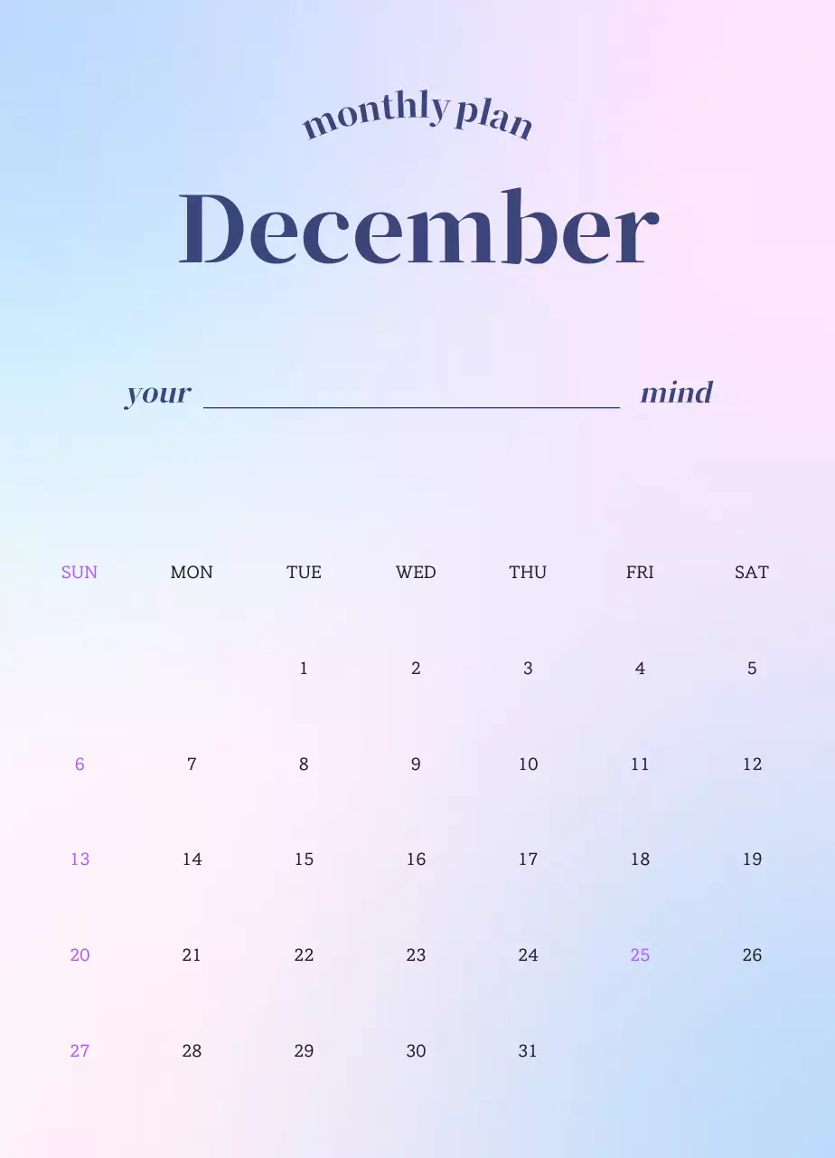 그라데이션 미니멀 감성 달력