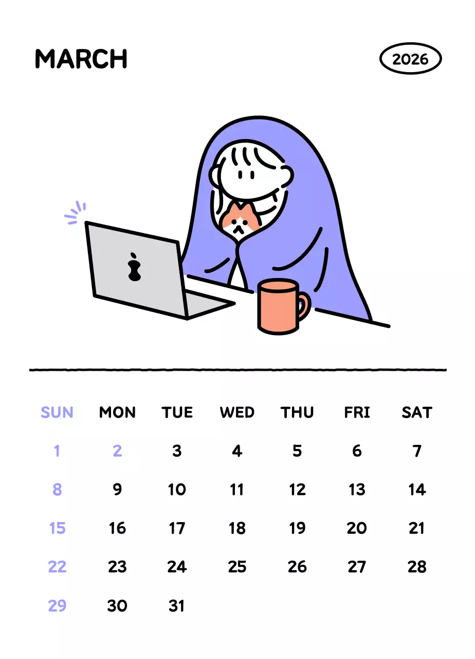 아기자기한 선 스타일의 일러스트 달력 캘린더