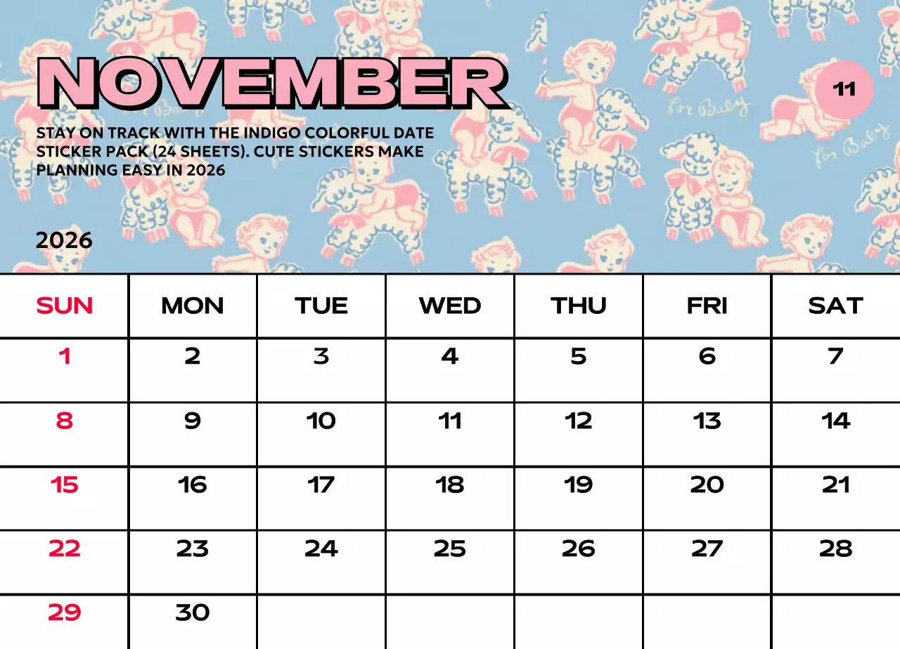 다양한 레트로 일러스트가 있는 화려한 캘린더 달력