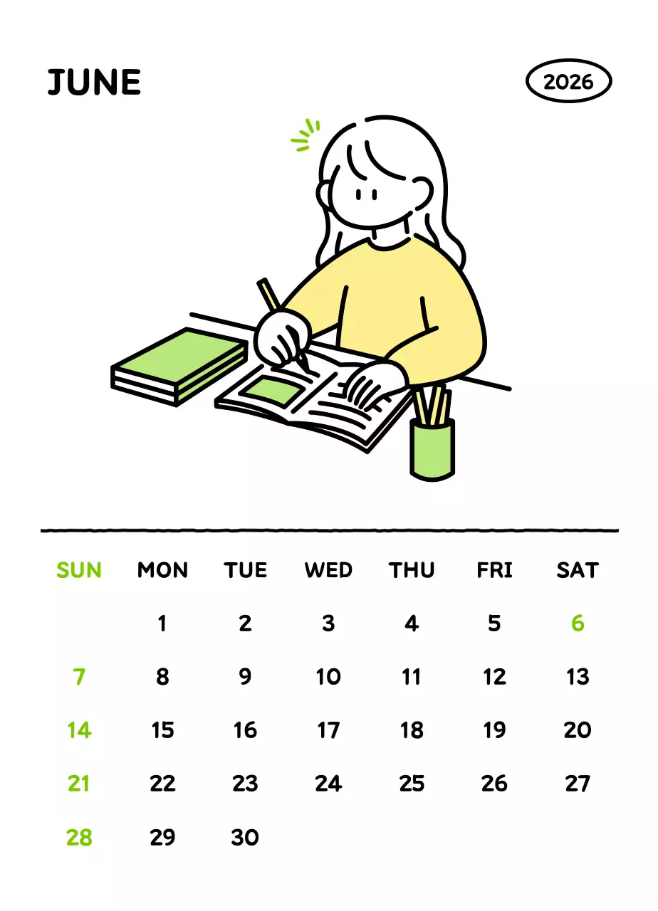 아기자기한 선 스타일의 일러스트 달력 캘린더