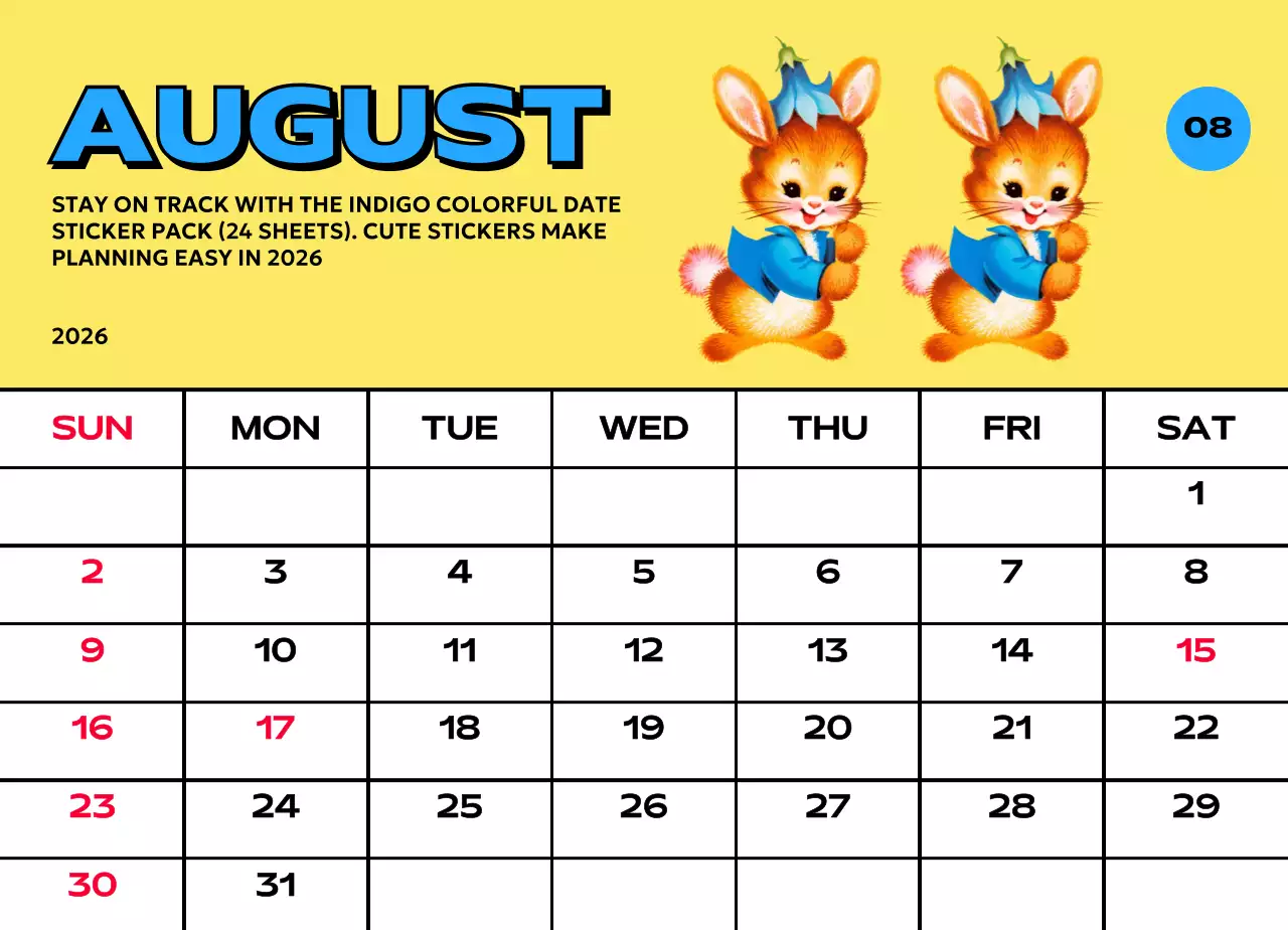 다양한 레트로 일러스트가 있는 화려한 캘린더 달력