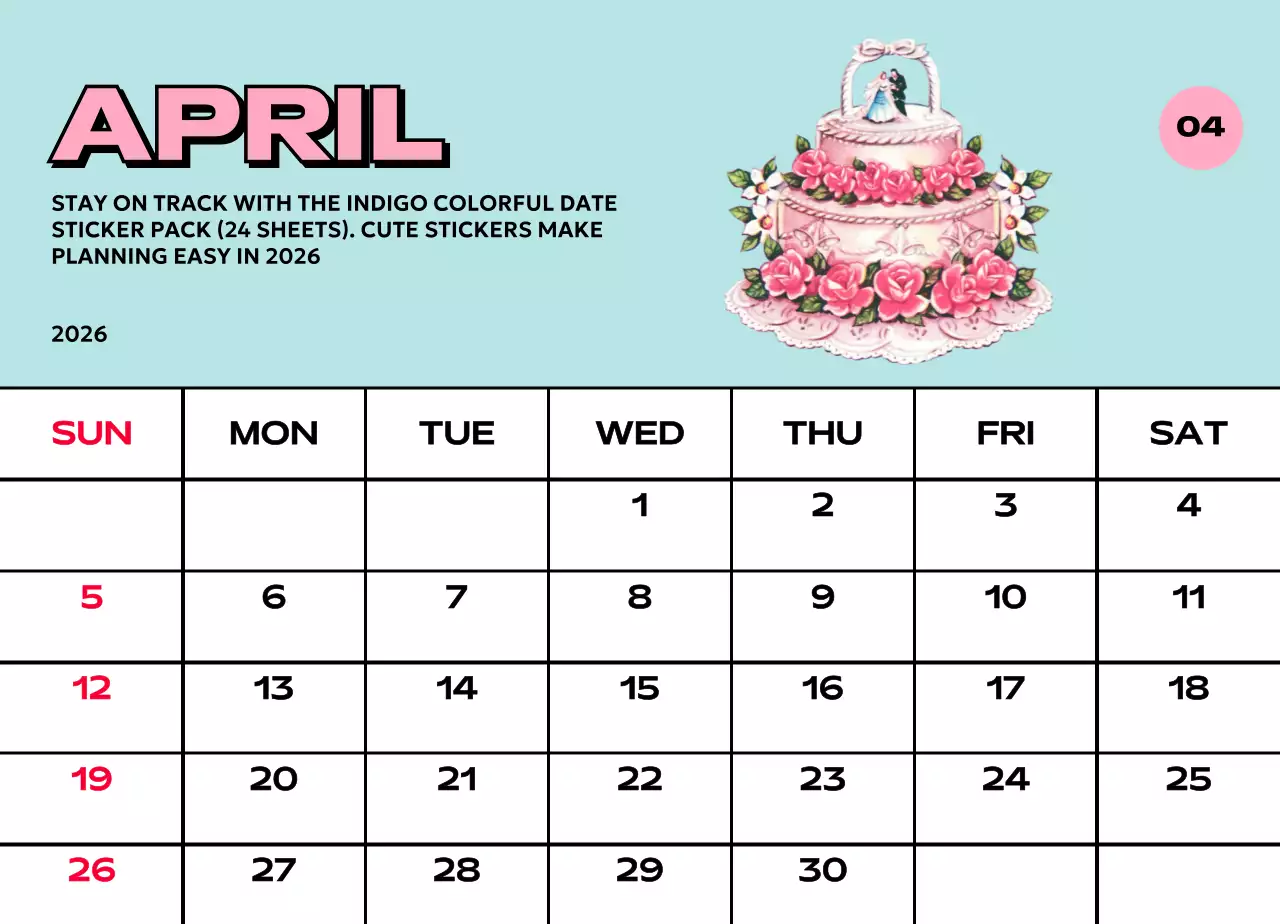 다양한 레트로 일러스트가 있는 화려한 캘린더 달력