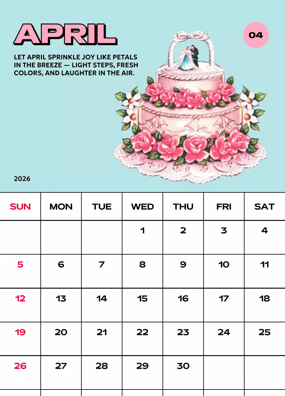 다양한 레트로 일러스트가 있는 화려한 캘린더 달력