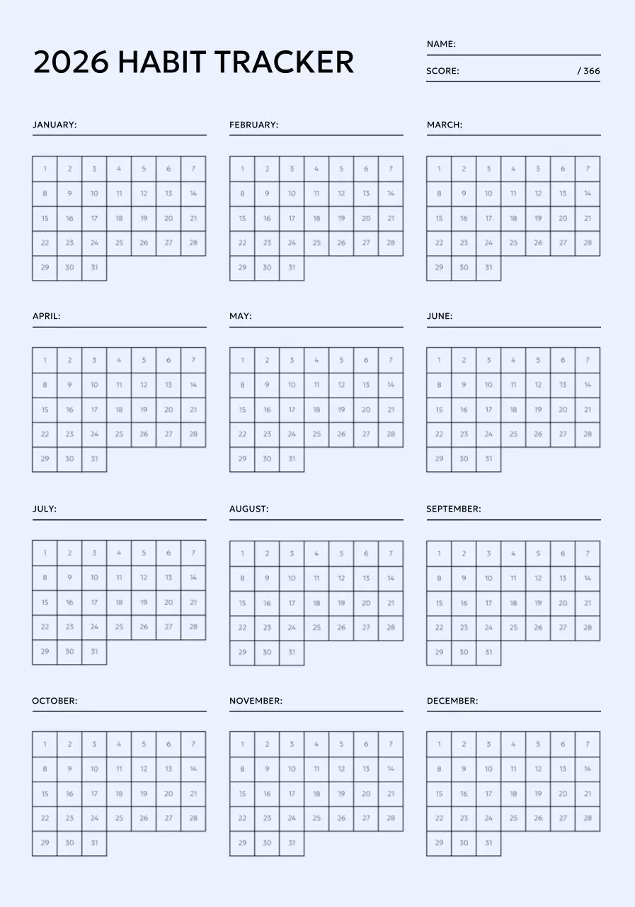 파스텔 보라색 배경의 미니멀 골 트래커 달력