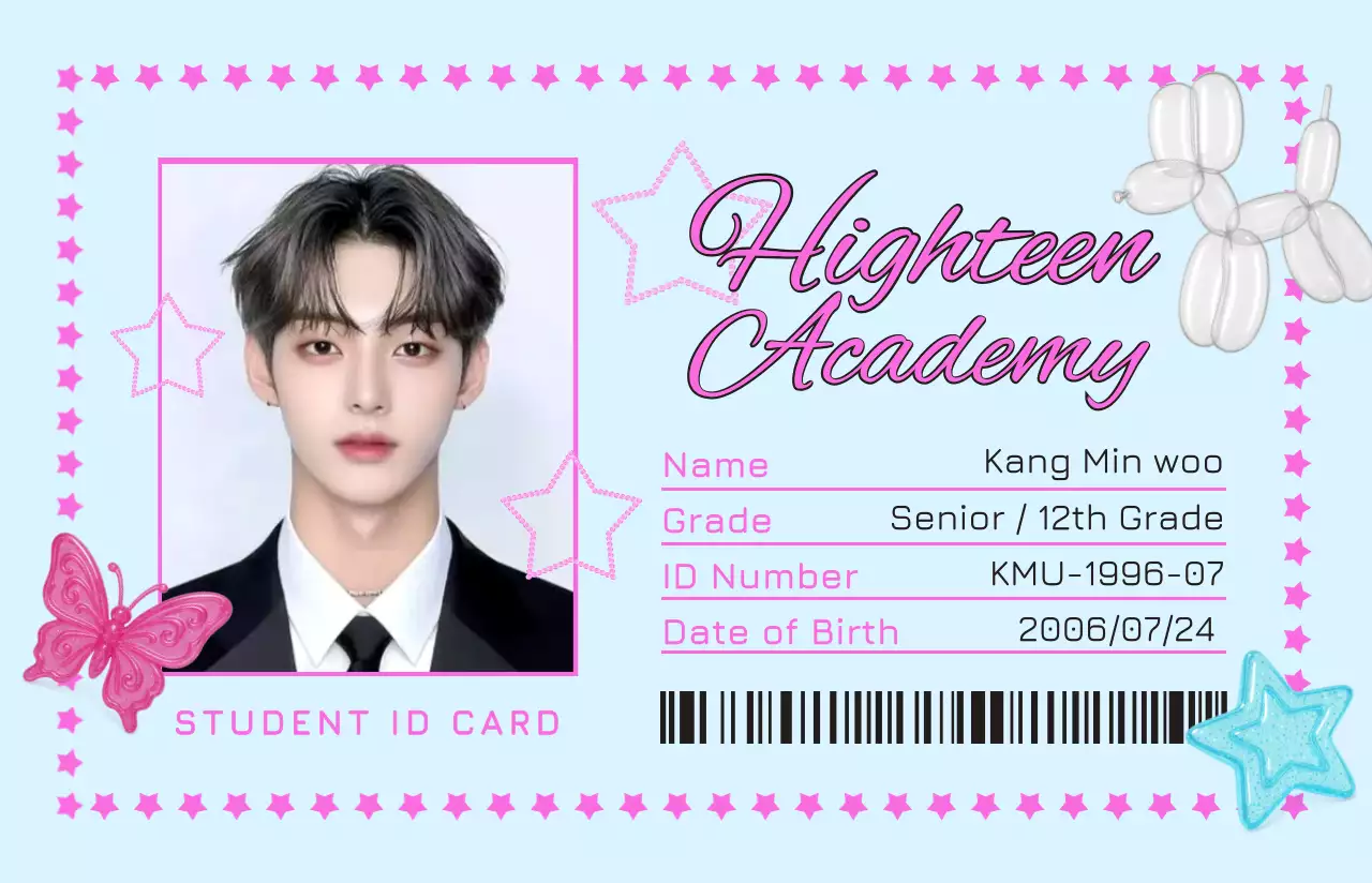 하늘색 아기자기한 학생 신분증 명함