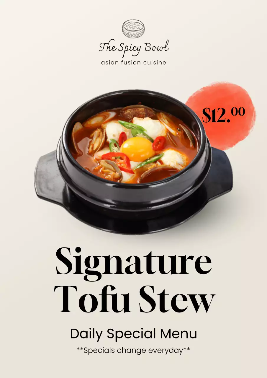 Beige Elegant Tofu Menu Poster