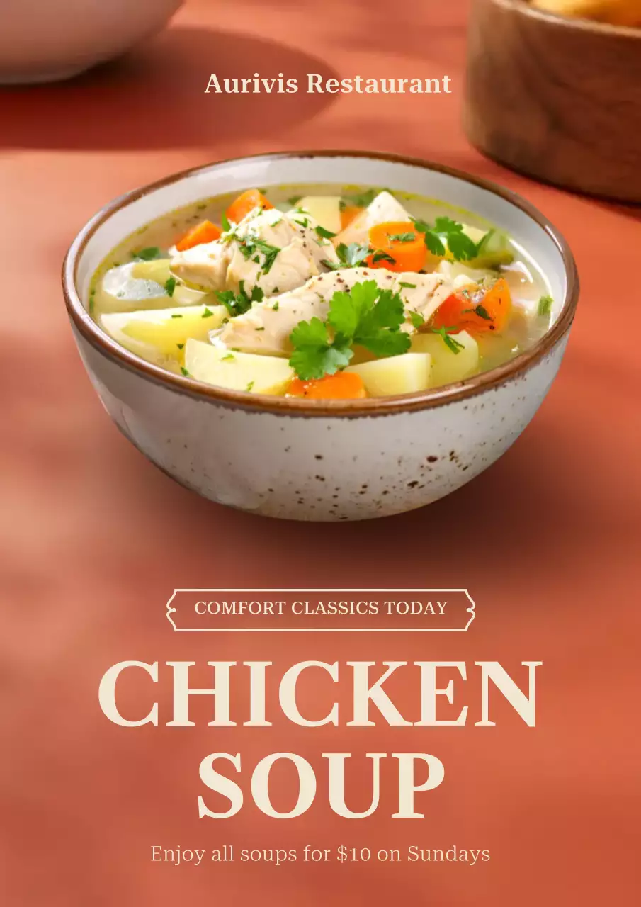 Beige Rustic Chicken Soup Promotion Poster