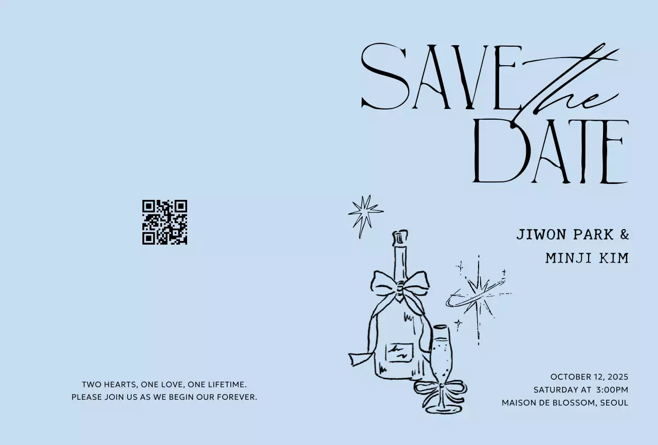 하늘색 심플 결혼 초대장