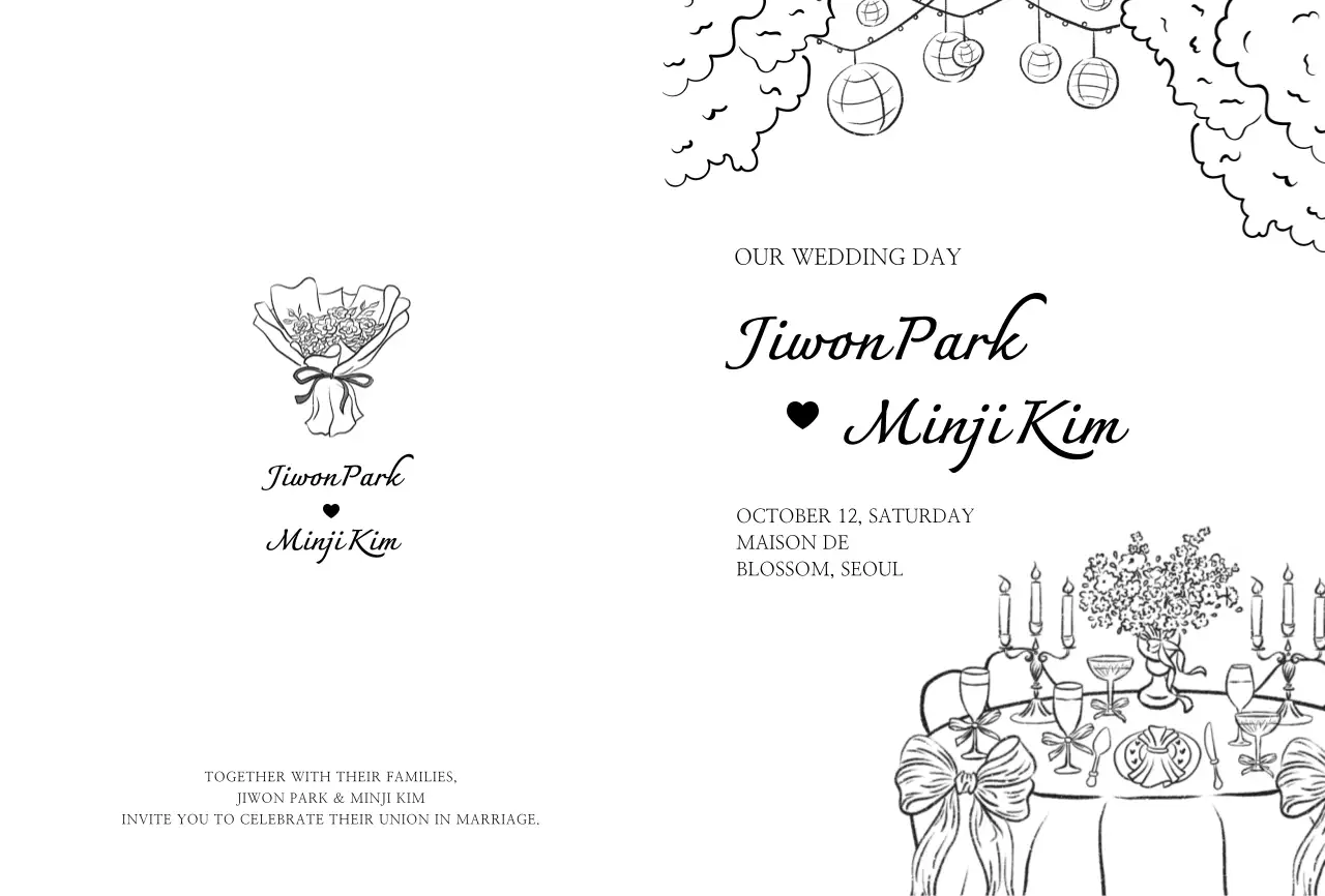 흑백 클래식 결혼 초대장