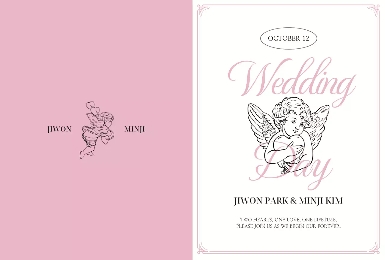핑크 클래식 결혼 초대장