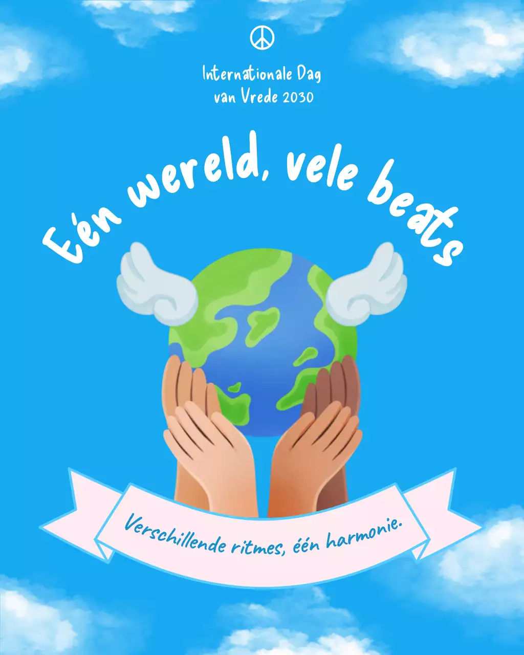 Blauwe artistieke vredesaankondiging Instagram-bericht