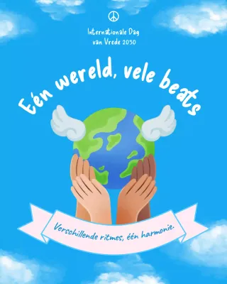 Blauwe artistieke vredesaankondiging Instagram-bericht