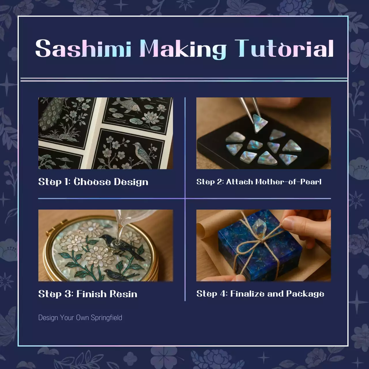 Guide to the one-day class on traditional mother-of-pearl lacquerware crafts in navy blue