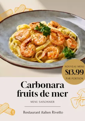 Affiche de promotion du menu de fruits de mer beige et élégant