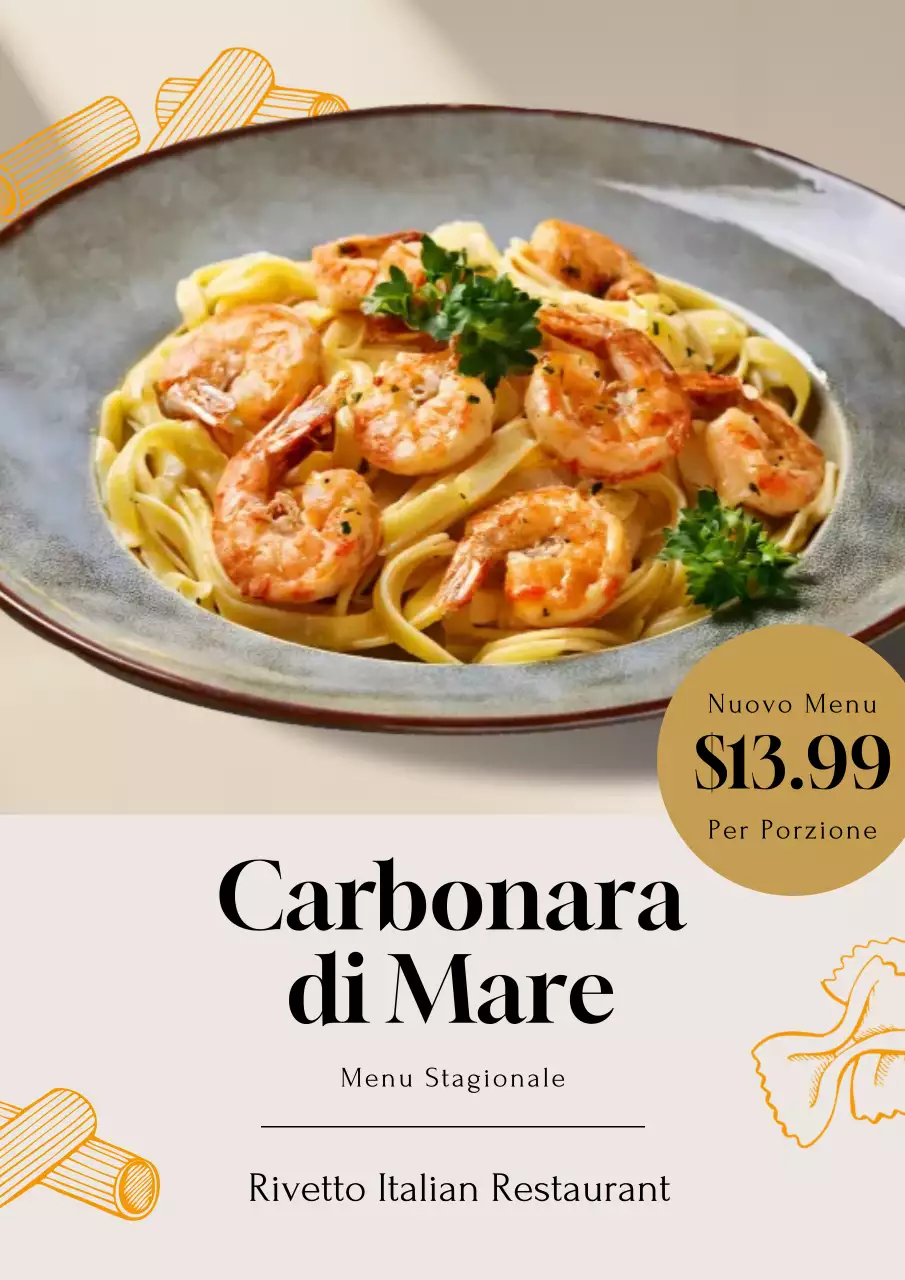 Poster promozionale del menu di pesce elegante beige