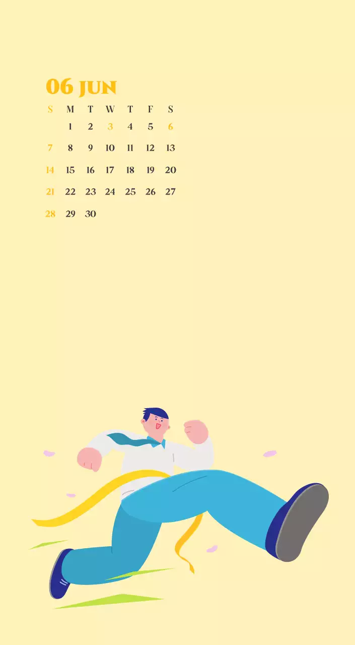 옐로우와 그린 배경에 청소년 일러스트가 담긴 달력