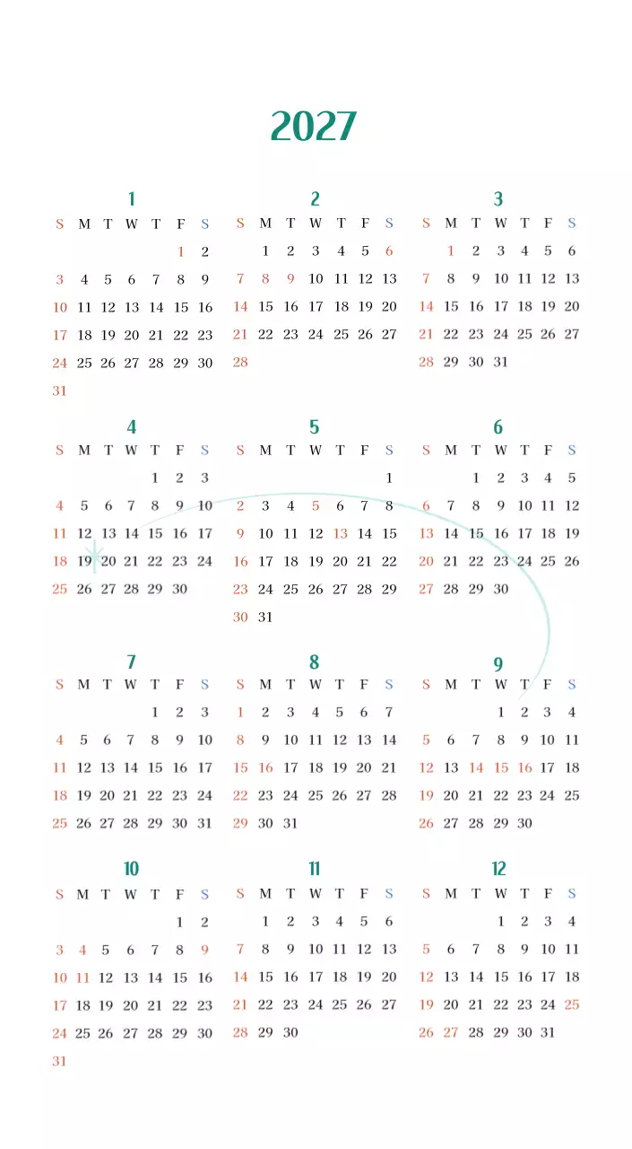 깔끔하고 알록달록한 컨셉의 병원 달력