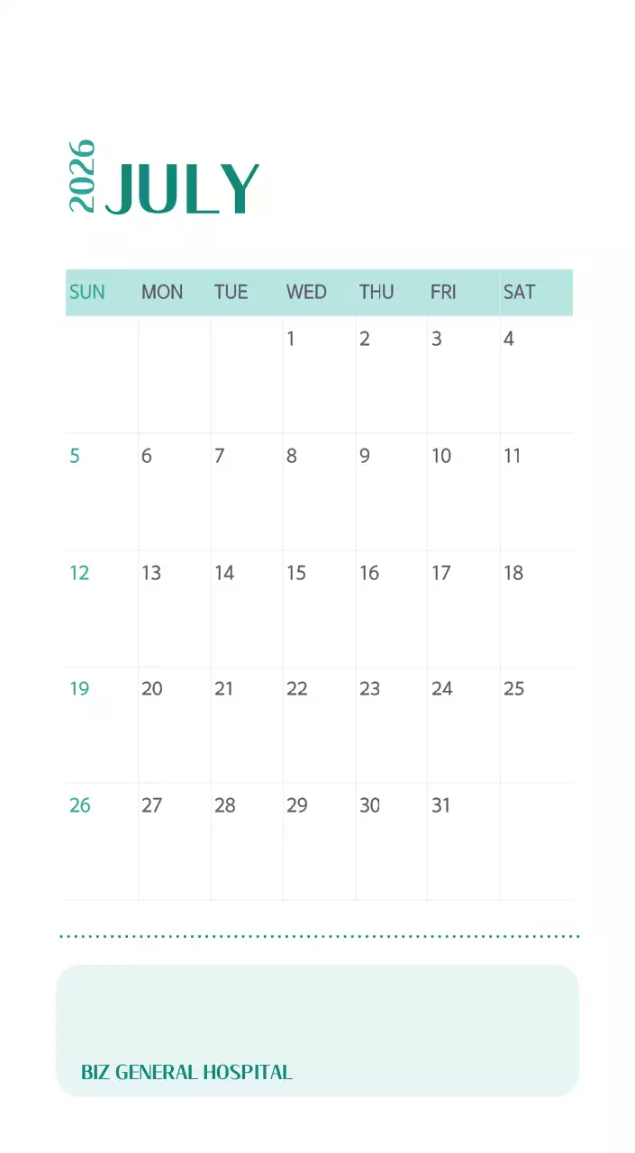 깔끔하고 알록달록한 컨셉의 병원 달력