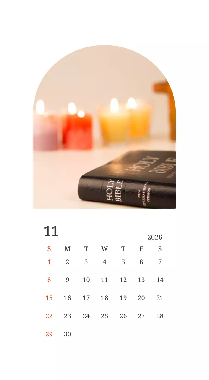 풍경 속 교회가 돋보이는 사진들로 이루어진 달력