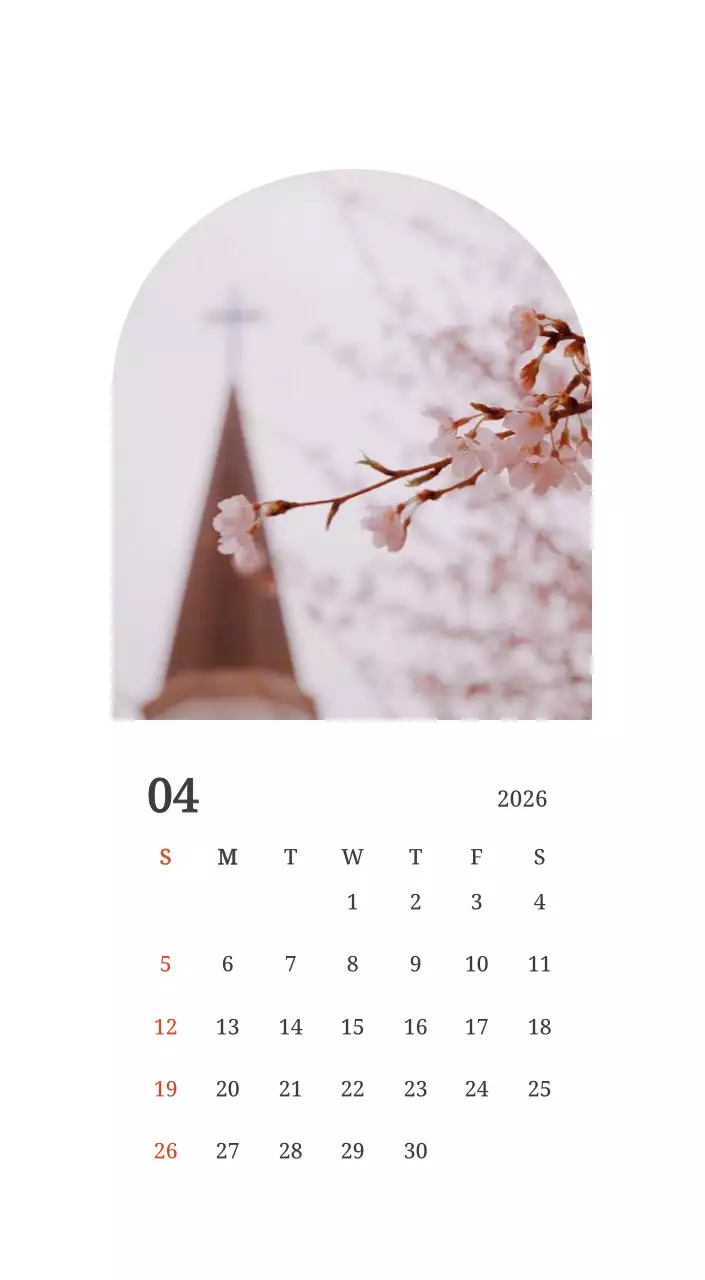 풍경 속 교회가 돋보이는 사진들로 이루어진 달력