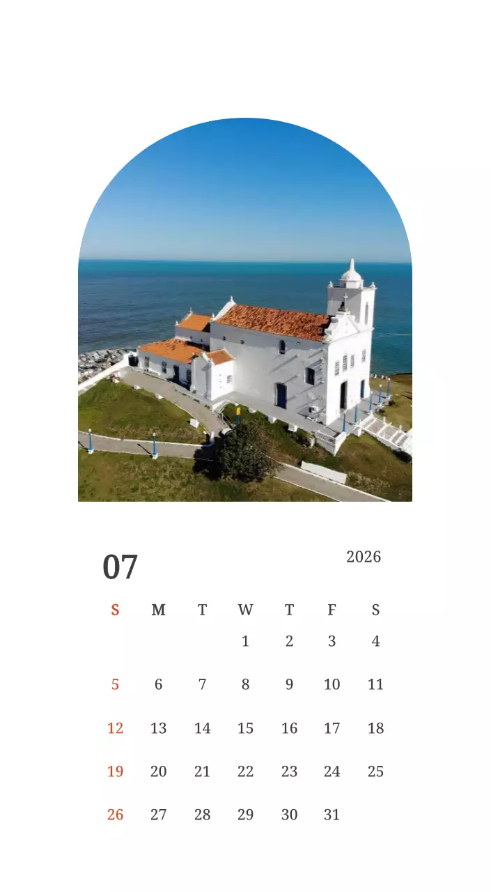 풍경 속 교회가 돋보이는 사진들로 이루어진 달력