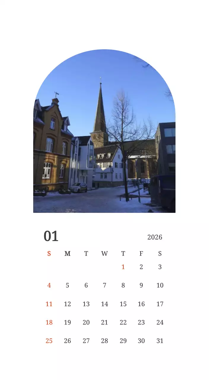 풍경 속 교회가 돋보이는 사진들로 이루어진 달력