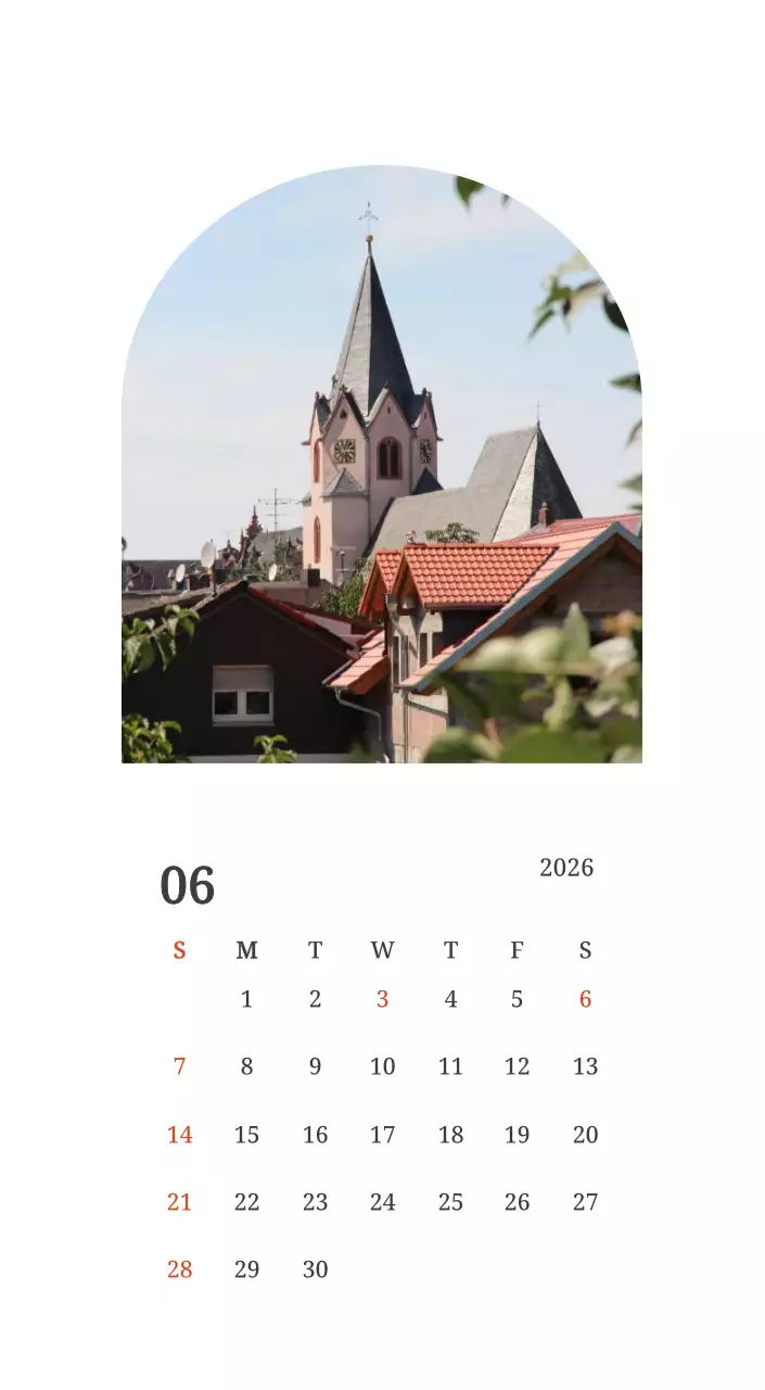풍경 속 교회가 돋보이는 사진들로 이루어진 달력