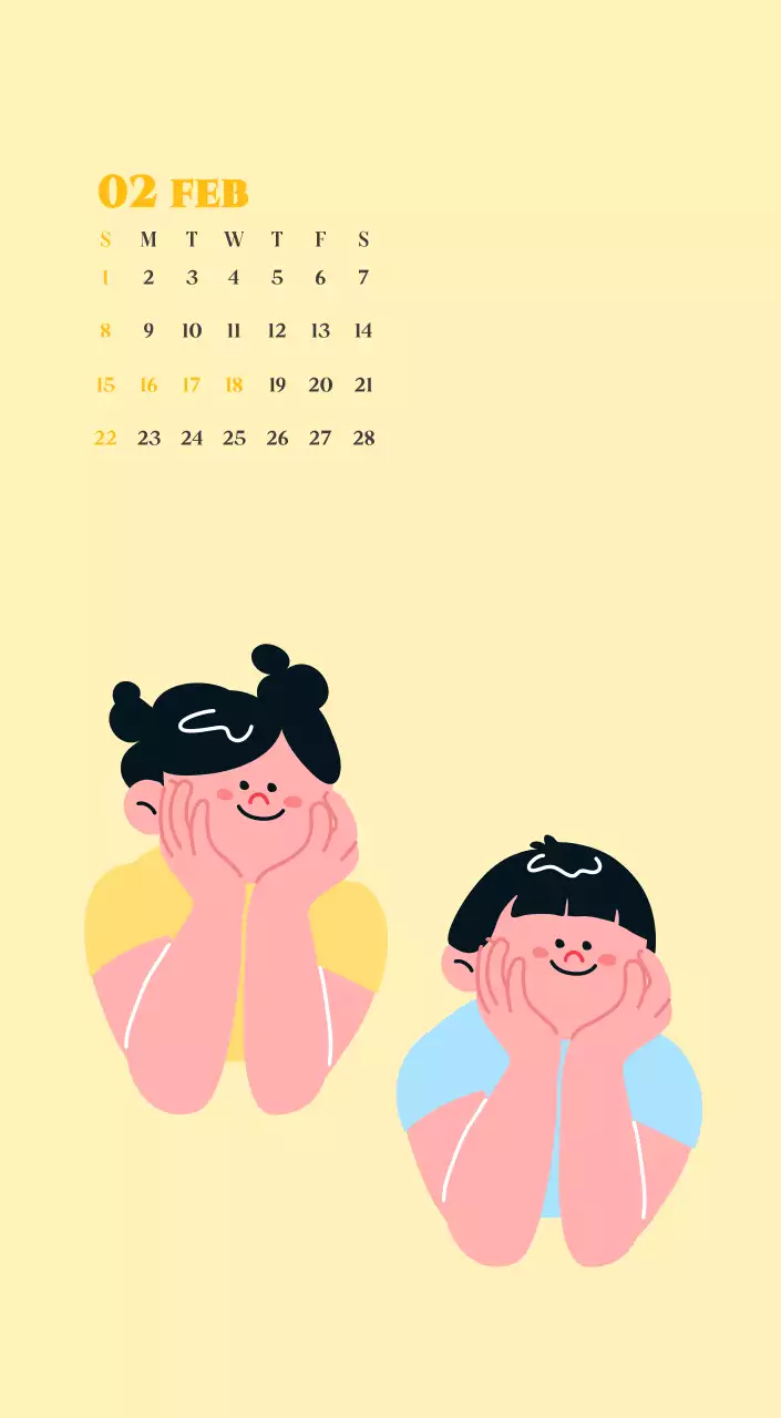 옐로우와 그린 배경에 청소년 일러스트가 담긴 달력