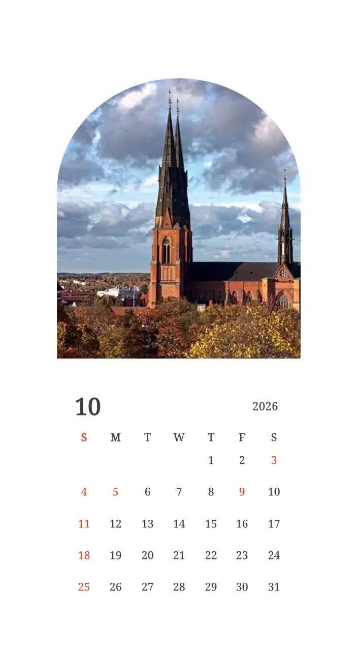 풍경 속 교회가 돋보이는 사진들로 이루어진 달력