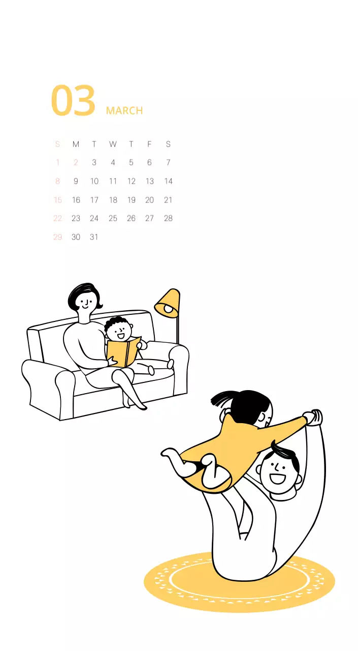 다양한 컬러의 일러스트 달력