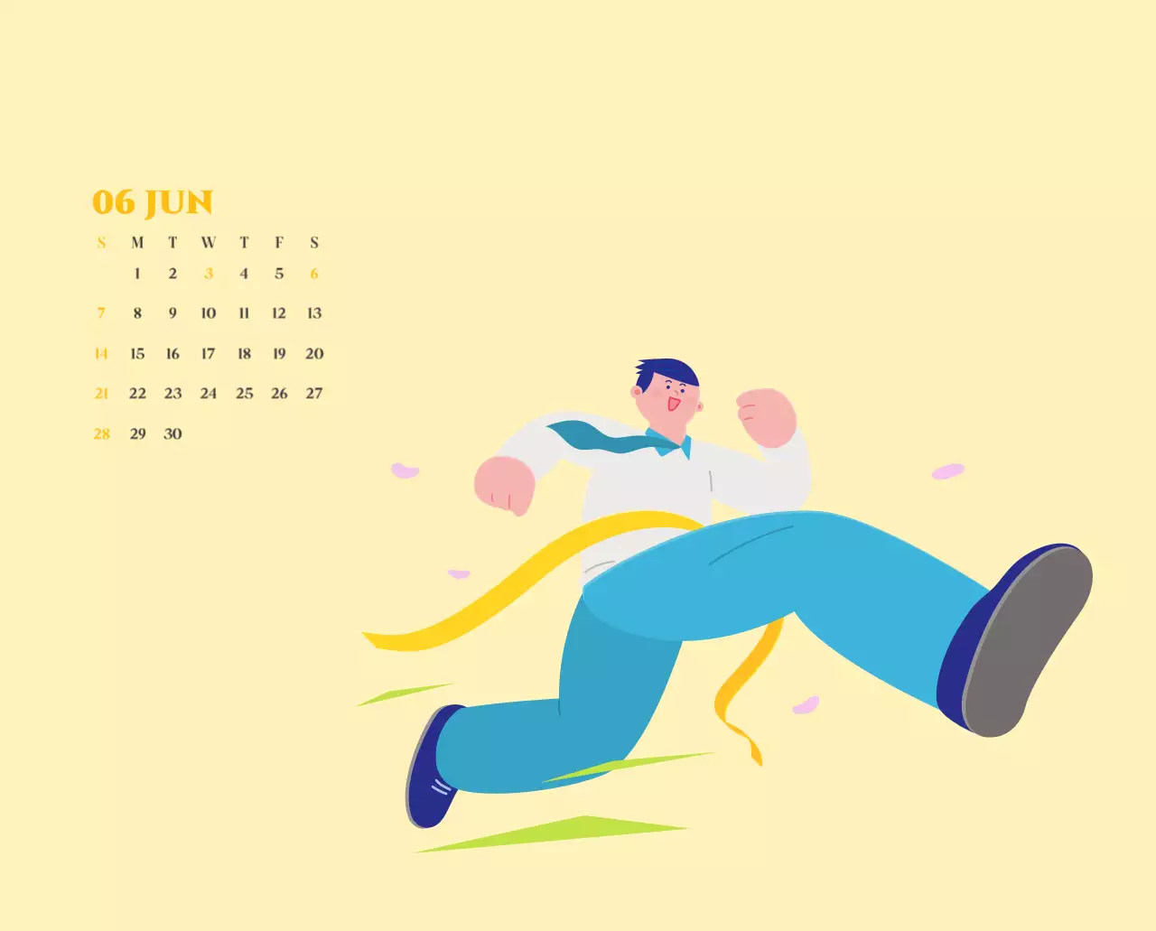 옐로우 그린 배경에 청소년 일러스트가 담긴 달력