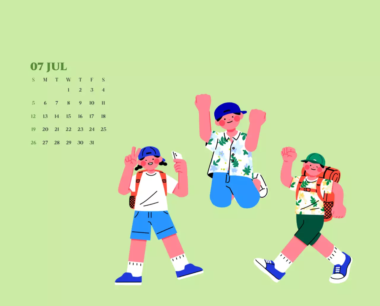 옐로우 그린 배경에 청소년 일러스트가 담긴 달력