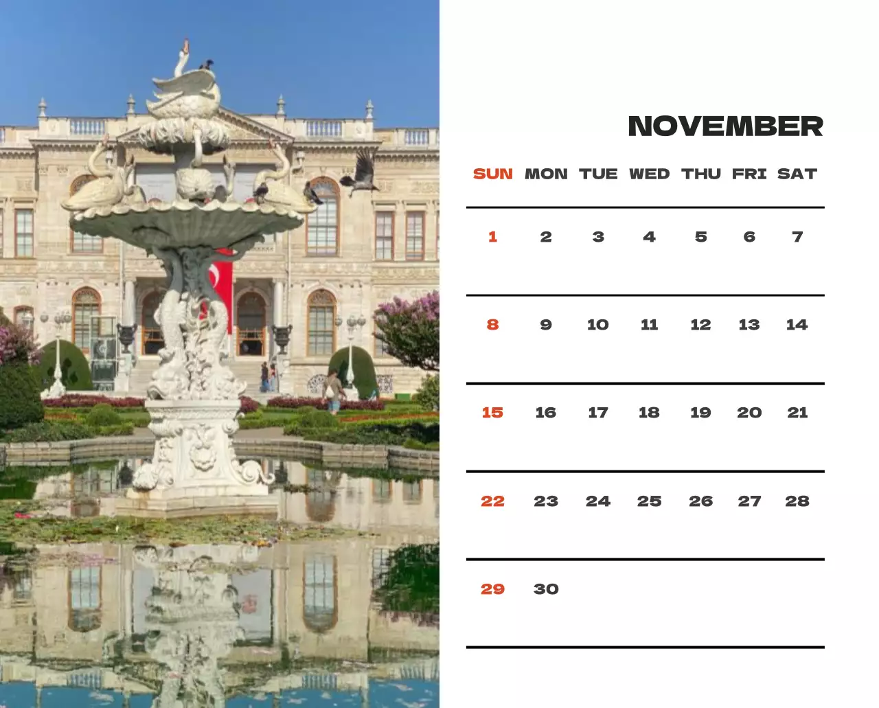 사계절 풍경의 여행 사진과 깔끔하고 과감한 텍스트 레이아웃의 연말 연시 기념 여행사 기업