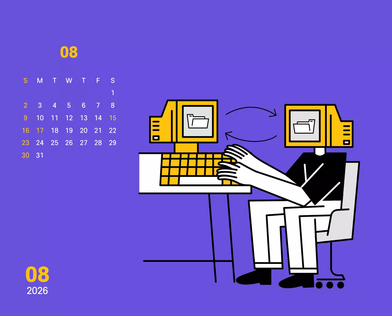 보라색 배경에 깔끔한 라인 일러스트