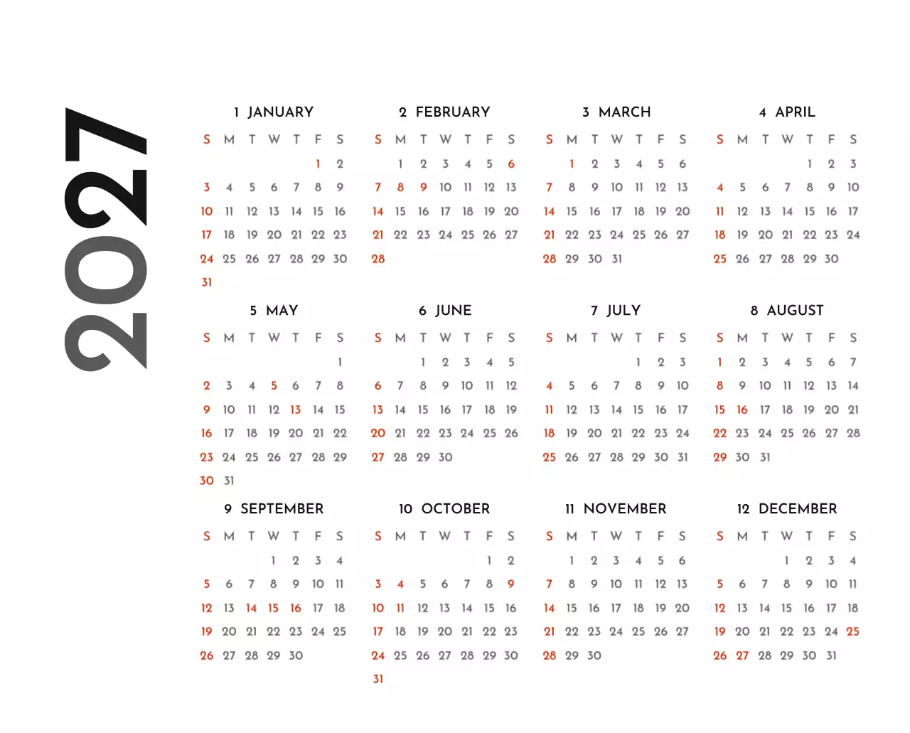 그레이의 심플한 기업 달력