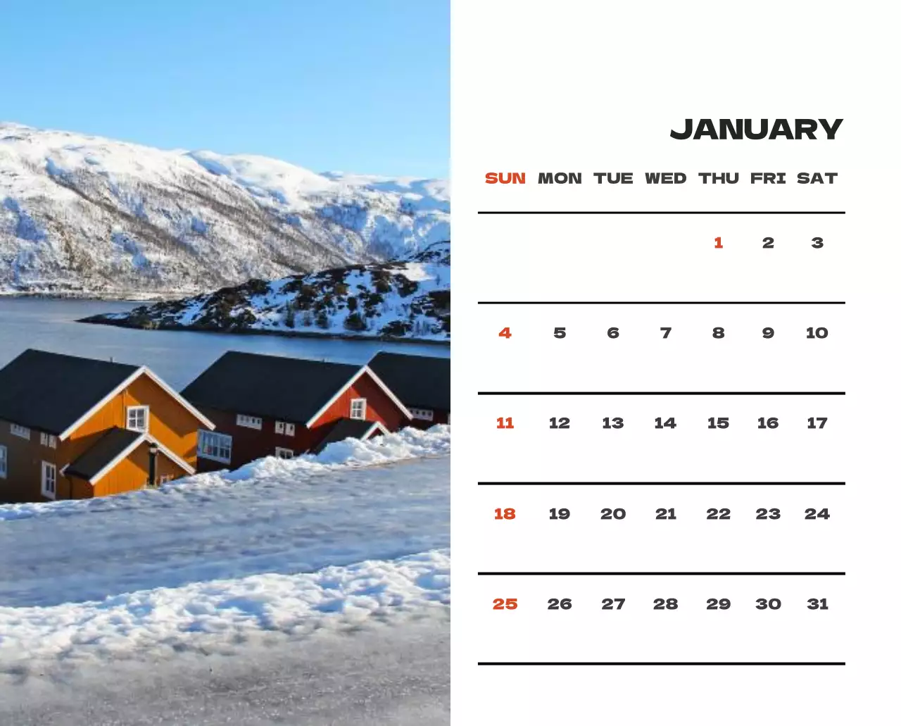 사계절 풍경의 여행 사진과 깔끔하고 과감한 텍스트 레이아웃의 연말 연시 기념 여행사 기업