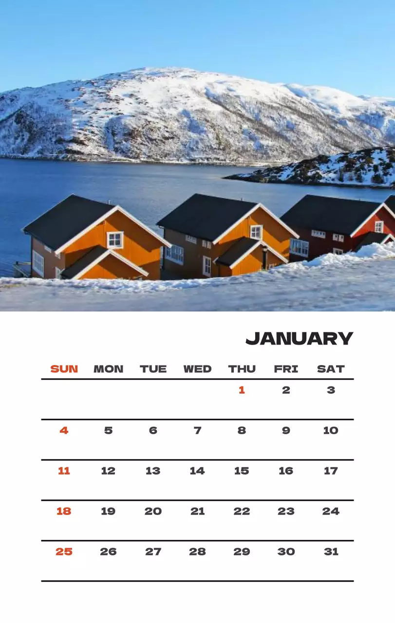 사계절 풍경의 여행 사진과 깔끔하고 과감한 텍스트 레이아웃의 연말 연시 기념 여행사 기업