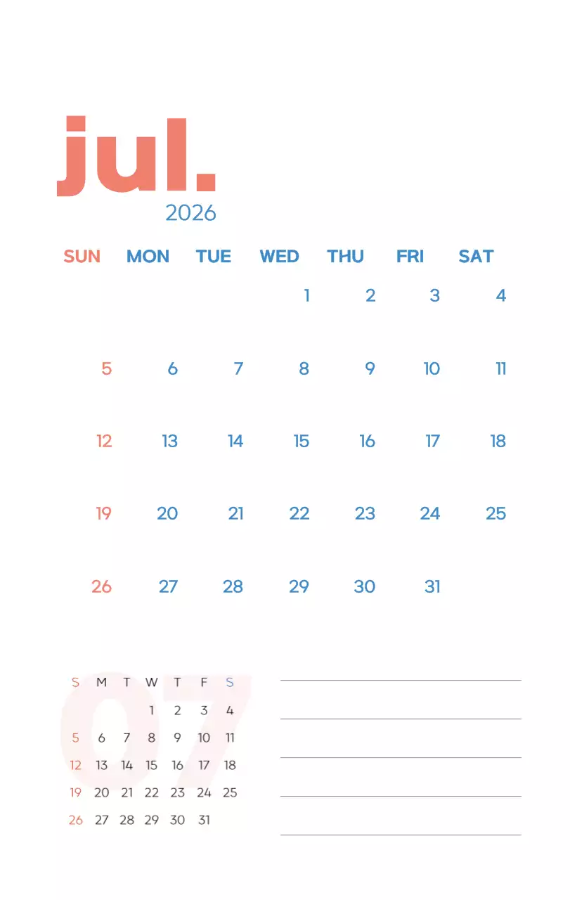 아기자기한 일러스트가 있는 업무용 달력