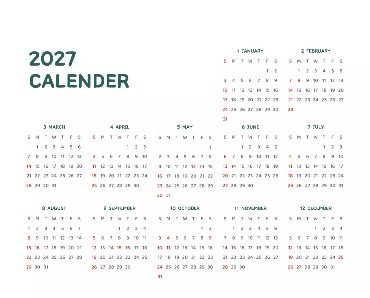 다양한 컬러의 감성적인 일러스트가 들어간 달력