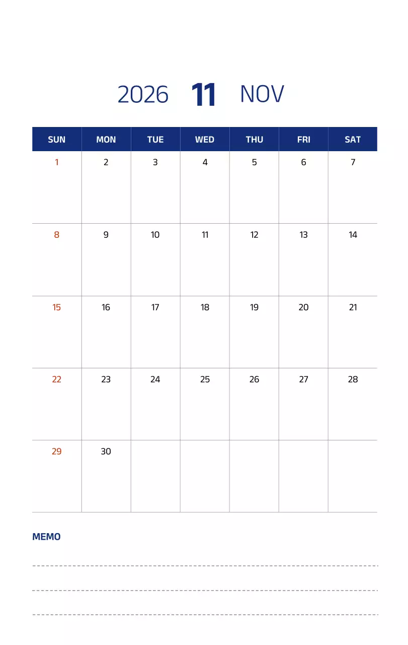 파란색의 깔끔한 일러스트가 들어간 심플한 달력