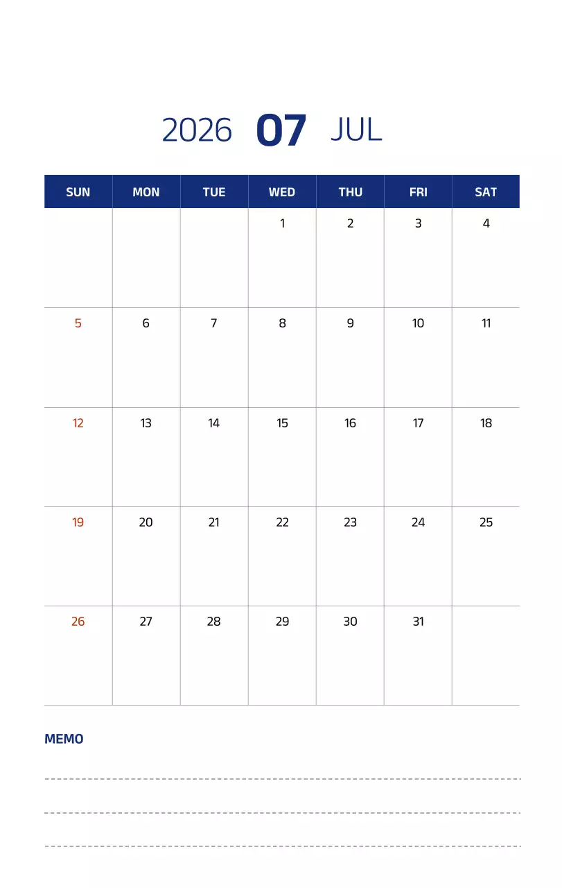 파란색의 깔끔한 일러스트가 들어간 심플한 달력