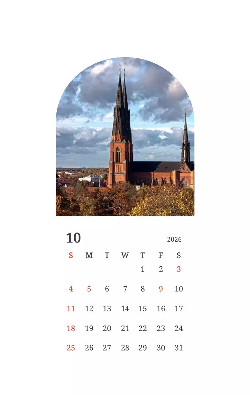 풍경 속 교회가 돋보이는 사진들로 이루어진 달력