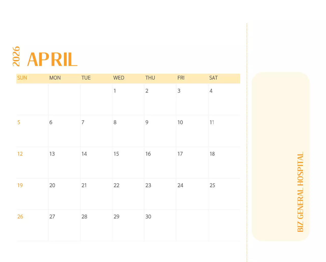 깔끔하고 알록달록한 컨셉의 병원 달력